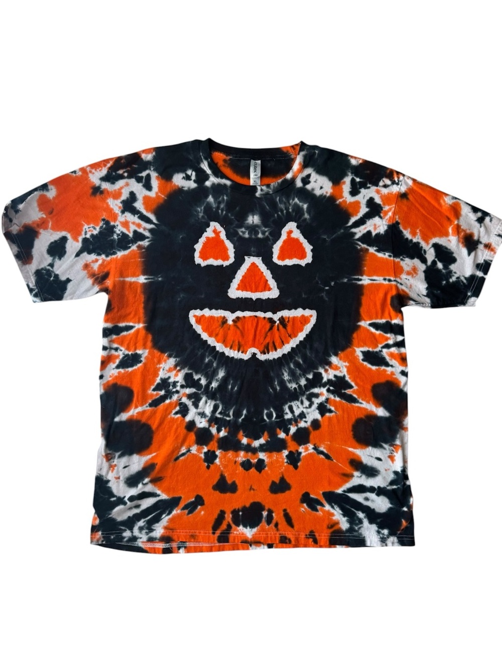 Custom Hand Tie Dye Halloween Jack O Lantern T Shirt XL Orange Black Pumpkin